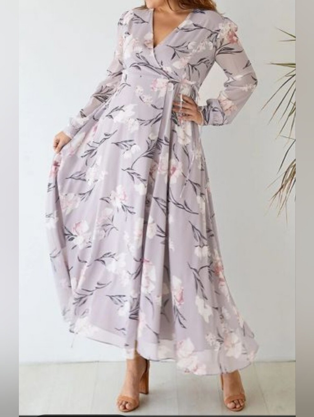 Lulu's Dusty Lavender Floral Wrap Maxi Dress - Picture 6 of 10